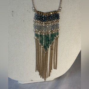 Dainty long green and blue crystal dangle chain necklace